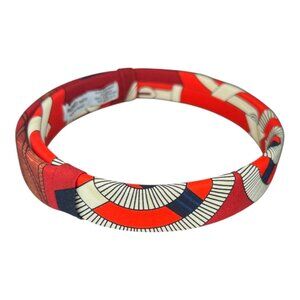 HERMES Headband Made in France One Size Fits All Hairband Wine Red White Navy